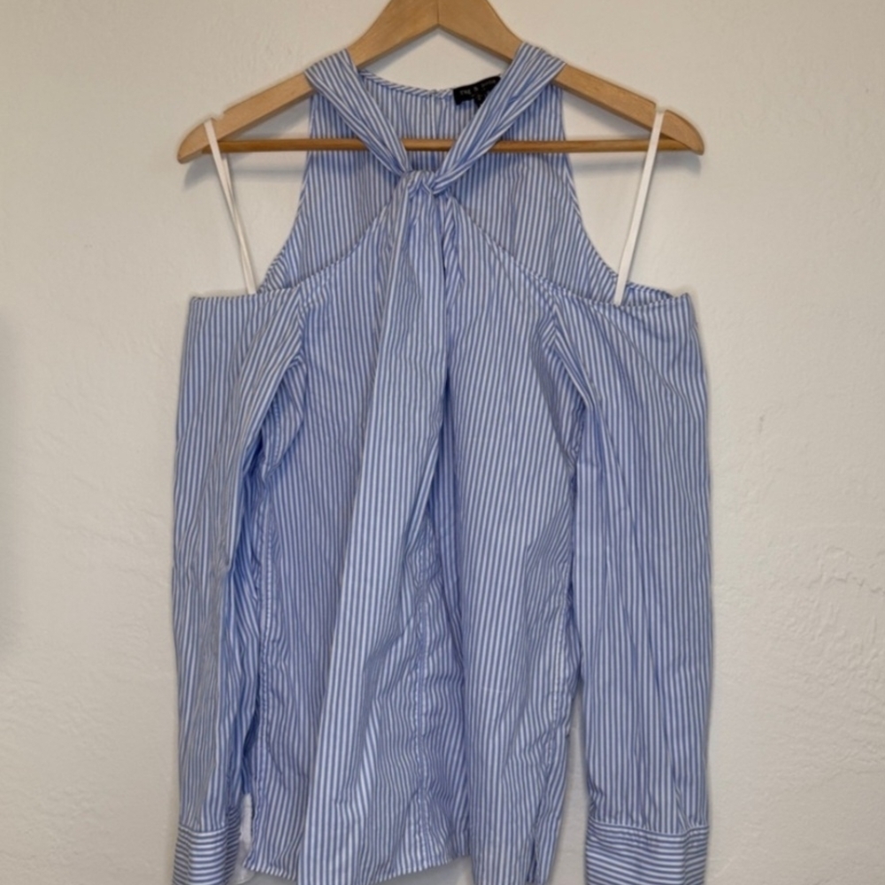 Rag & Bone Blue Cut-Out Long Sleeve Blouse - Picture 2 of 10